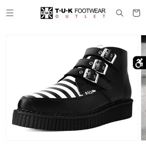 New TUK Black & White Stripe 3-Buckle Pointed Boot